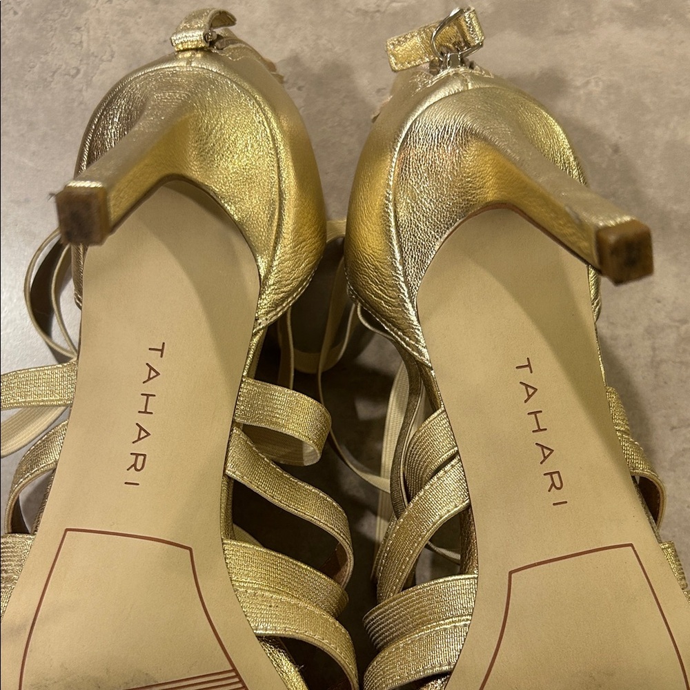 Tahari Metallic Gold Strappy Heels